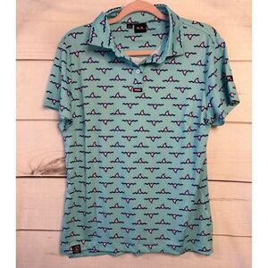 Pink Pins Shark Fin Golf Polo Shirt Teal Pink Mens Large Short Sleeve Stretch